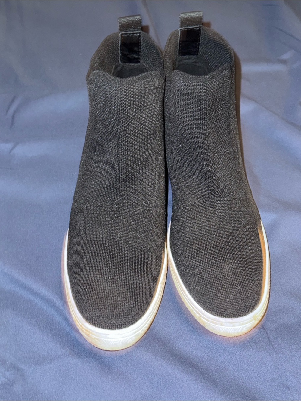 MIA Black Knit Slip-On Ankle Booties with White Sole Trim